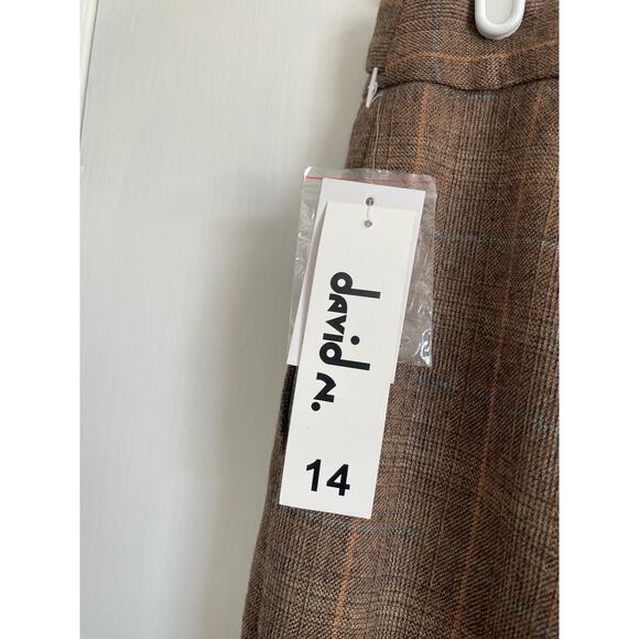 David N brown plaid 100% wool pants wide leg zipper career dressy lined Size 14 - Picture 6 of 6
